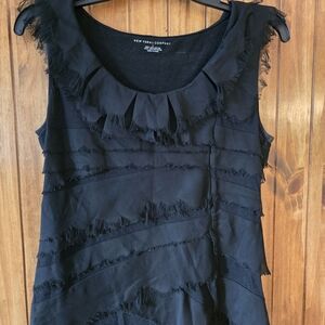 Black Sleeveless Top with Fringe Details